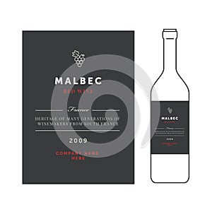 Red wine labels. Vector premium template set. Clean and modern design. Malbec grape sort.