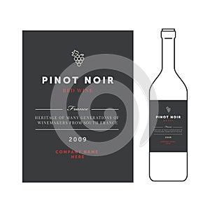 Red wine labels. Vector premium template set. Clean and modern design. Pinot noir grape sort.