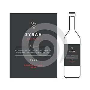 Red wine labels. Vector premium template set. Clean and modern design. Syrah grape sort.