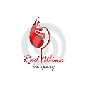 Red Wine logo template glass, splash of wine. Vector illustration