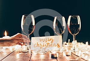 Red wine and merry christmas card