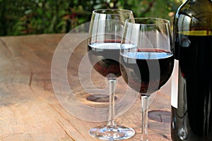 Red Wine on Outdoor Wooden Table