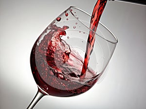 Red wine poring in a wine glass, AI generated