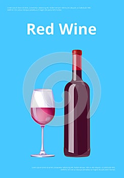 Red Wine Poster Bottle Burgundy Merlot and Glass