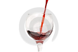 Red wine is poured into a glass, waves, isolate