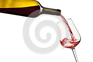 red wine pouring from bottle into glass on a white backgroundred wine pouring from bottle into glass on a white background