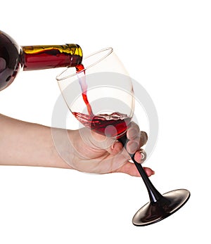 Red wine pouring glass