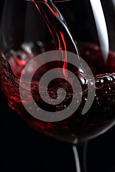 Red wine pouring into glass close-up