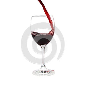 Red Wine Pouring Into Glass on white background, Alcohol abuse and alcoholism, celebration and party concept