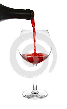 Red wine pouring isolated