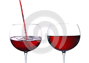 Red wine pouring, Isolated on white background for decorative design.