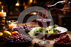 Red wine pouring in a restaurant