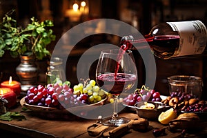 Red wine pouring in a restaurant