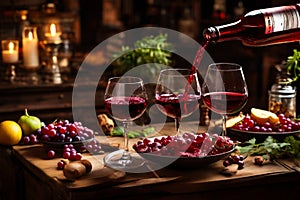 Red wine pouring in a restaurant