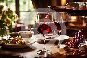 Red wine pouring in a restaurant