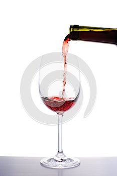 Red wine pouring into wine glass