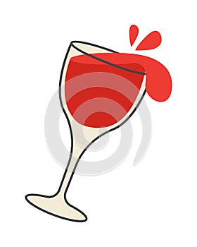 Red Wine Pours Out of Overturned Glass Cartoon