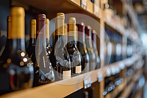 Red wine selection of fine wines on shelves in a store