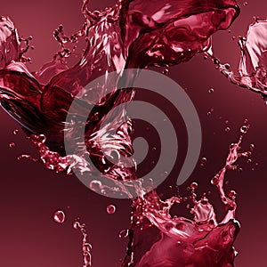 Red Wine Spilling into Pink Liquid, Creating Dynamic Splashes