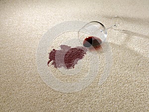 Red wine spilt on carpet