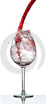 Red wine splash over white background