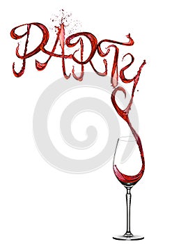 Red wine splash party font pouring to glass