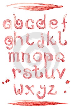 Red wine splash special font, abc a-z small letters