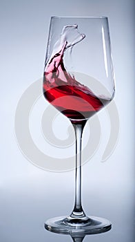 Red wine splashing in the elegant glass.