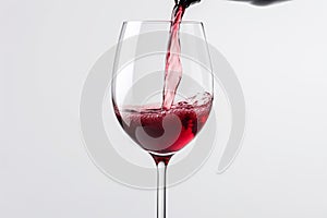 Red wine splashing out of a glass, isolated on white background - Ai Generated