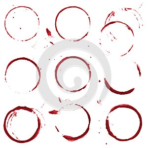 Red wine stains on white background