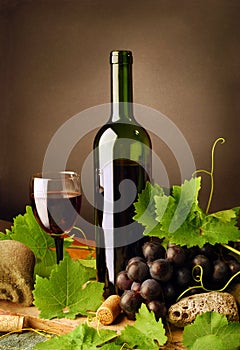 Red wine still life with sandstones