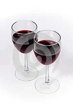 Red Wine in two glasses angle perspective