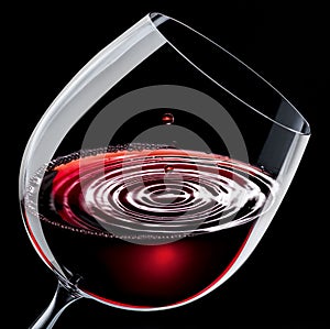 Red wine in a wine glass isolated on a black background