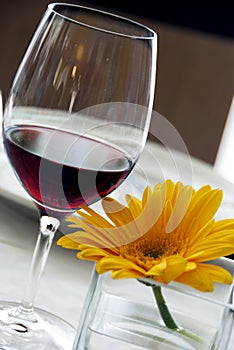 Red wine and yellow flower