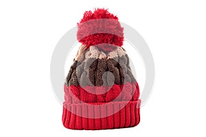 Red winter knit ski hat isolated white