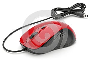 Red wired computer mouse