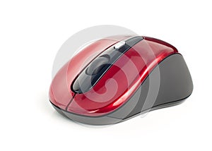 Red wireless mouse, isolated