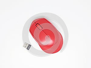 Red wireless mouse  on white background