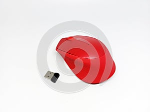 Red wireless mouse  on white background