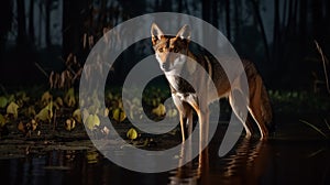 Red Wolf\'s Moonlit Howl in the American Wetlands