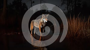 Red Wolf\'s Moonlit Howl in the American Wetlands