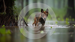 Red Wolf\'s Patrol in the American Swamp Land