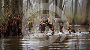 Red Wolf\'s Patrol in the American Swamp Land