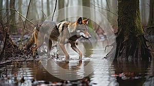 Red Wolf\'s Patrol in the American Swamp Land