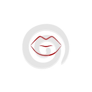 Red woman lips contour. Flat line icon isolated on white. Kiss trace.