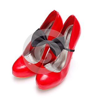 Red woman shoes with bow tie