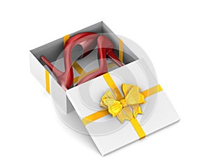 Red women shoes into gift box on white background. Isolated 3d illustration