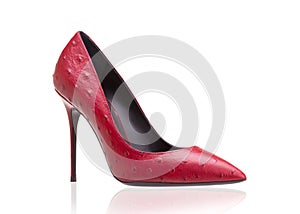 Red women shoes made of ostrich leather