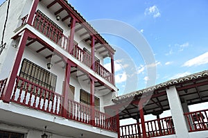 Red wooden balconies photo