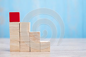 Red wooden block on the building. Business planning, Risk Management, Solution, strategy, different and Unique Concepts